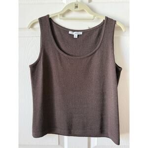 St. John Brown Santana Knit Tank Top Womens Small Sleeveless Boxy Crop Shell USA